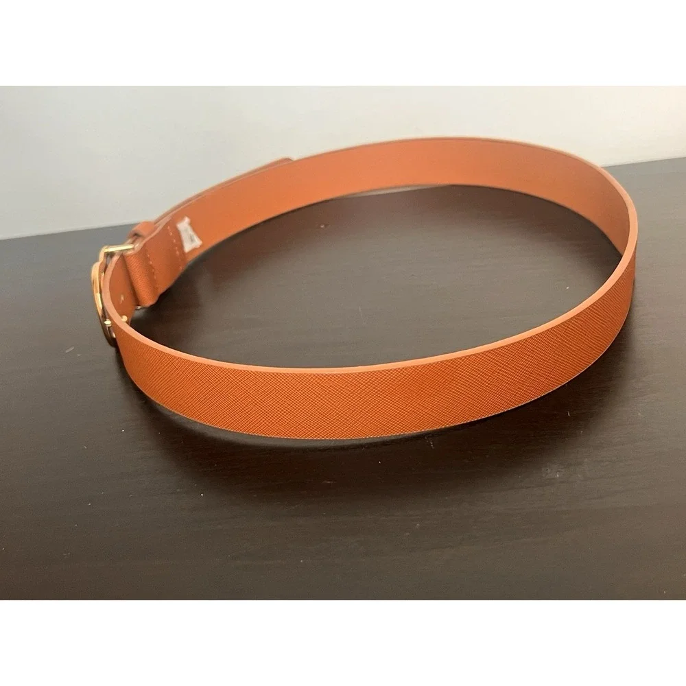 Aldo Cognac Brown‎ Saffiano Belt Small Petite S Gold Double O Ring Interlocking